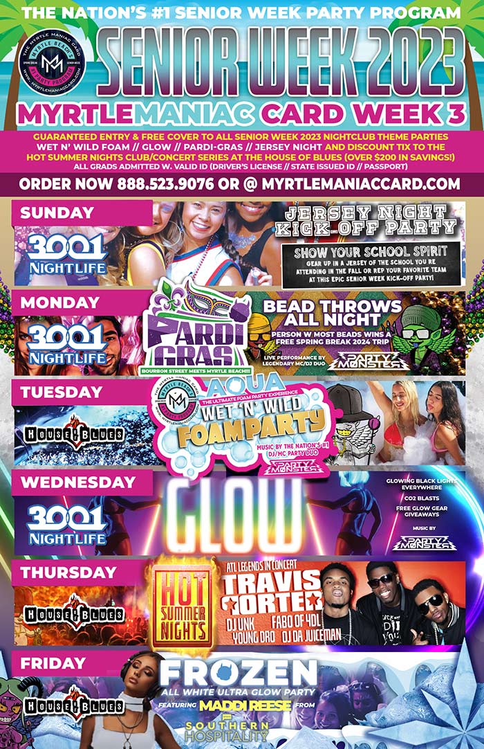 BC Nomad and Clout Demons Clothing present MyrtleManiac Senior Week 2023 in Myrtle Beach, SC